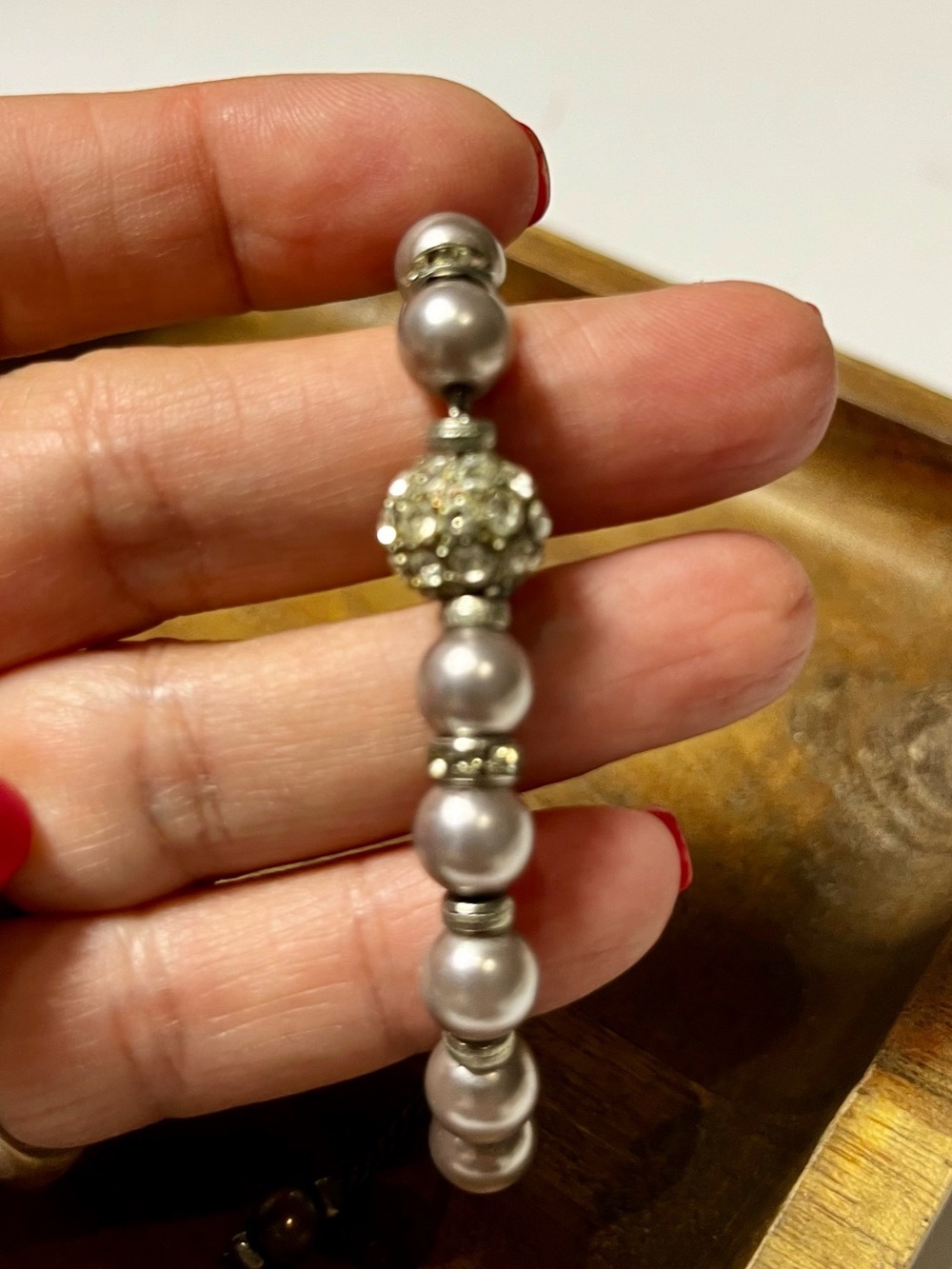 Beaded taupe color Pearl-Style Adjustable Bracelet - Taupe $8 - Picture 2 of 3